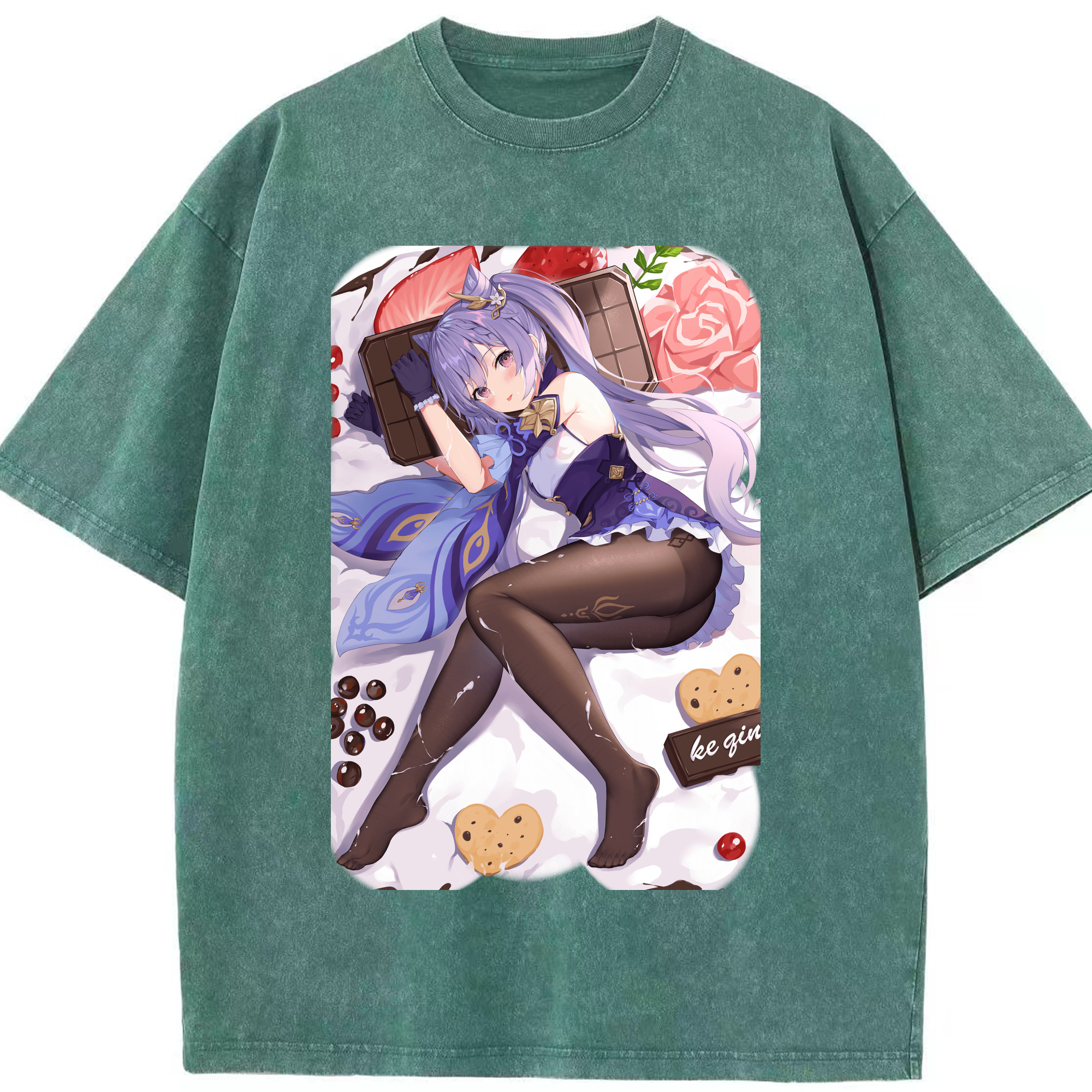 げんし神 刻晴 こくせい genshin Kokusei 綿100% ヴィンテージ風 半袖Tシャツ（フロントプリント）